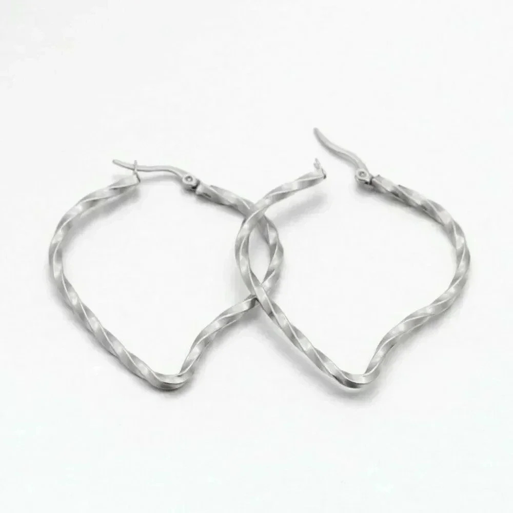 Surgical Stainless Steel 47mm Twisted Heart Hoop Earrings Avant Garde 304 Grade